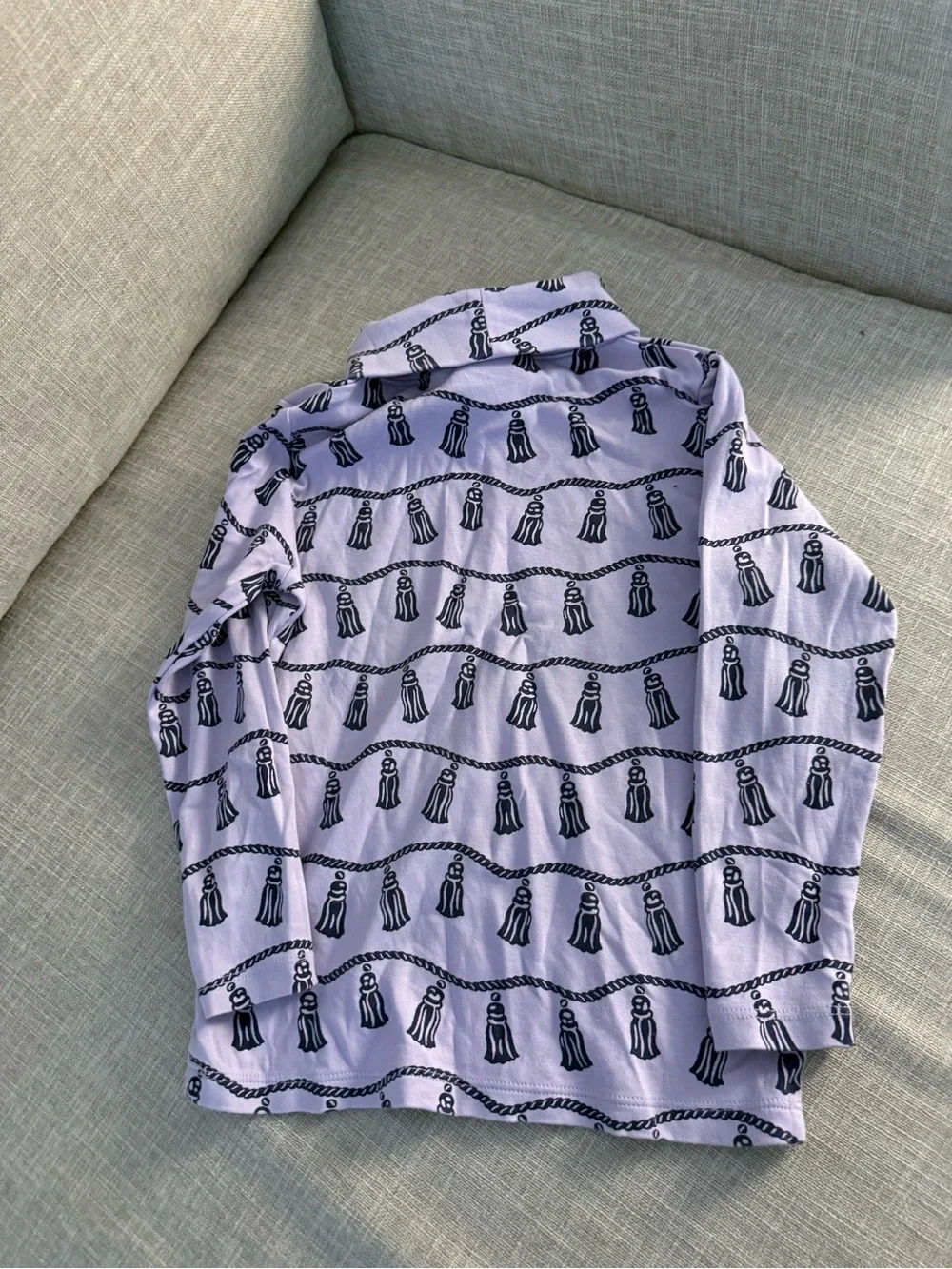 The Beaufort Bonnet Company Lavender Turtleneck with Navy Tassel Rope Print